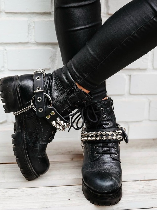 Shoes - Leather Bootstraps anklets black leather metal studs nwot 80s punk